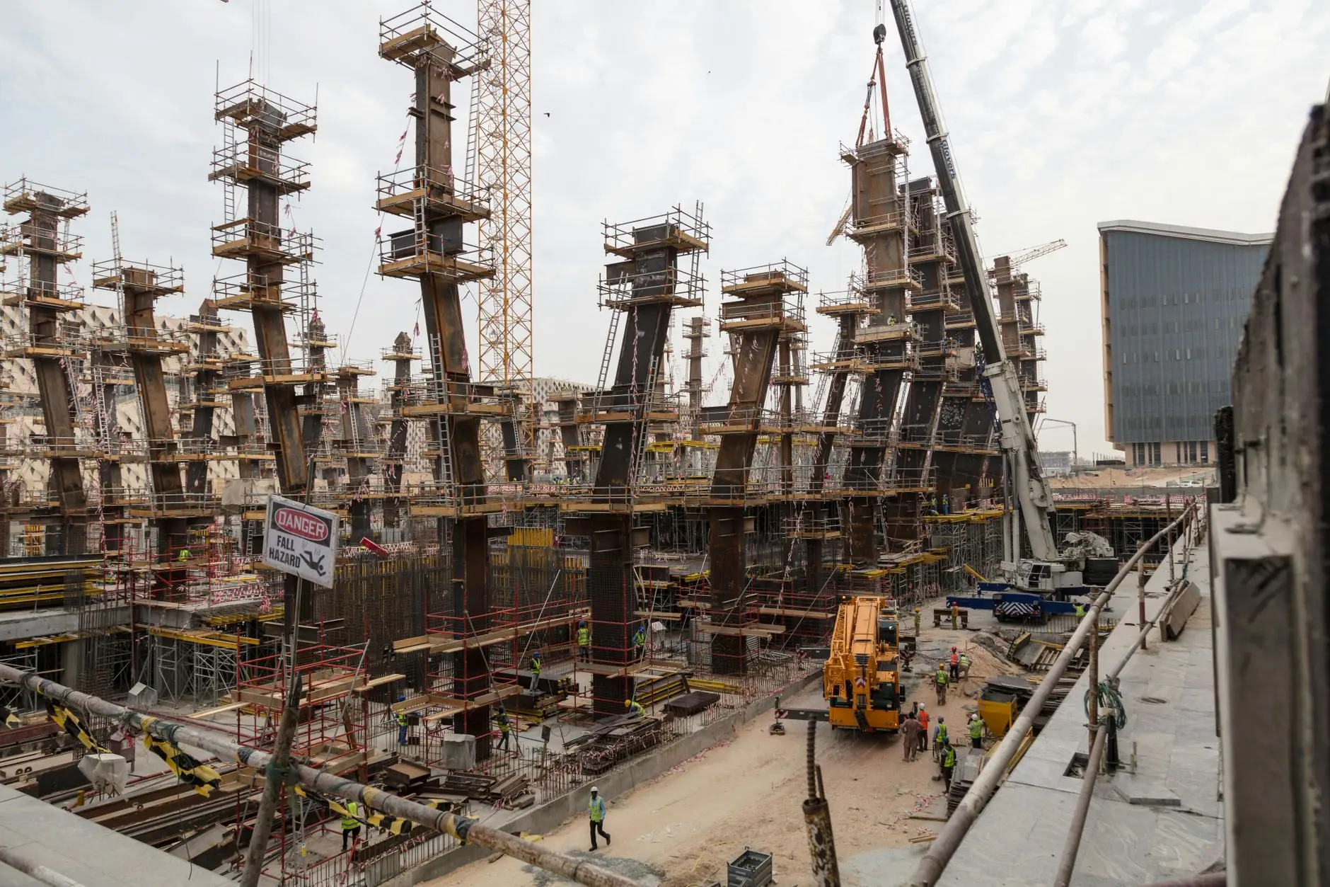 Large construction site with cranes